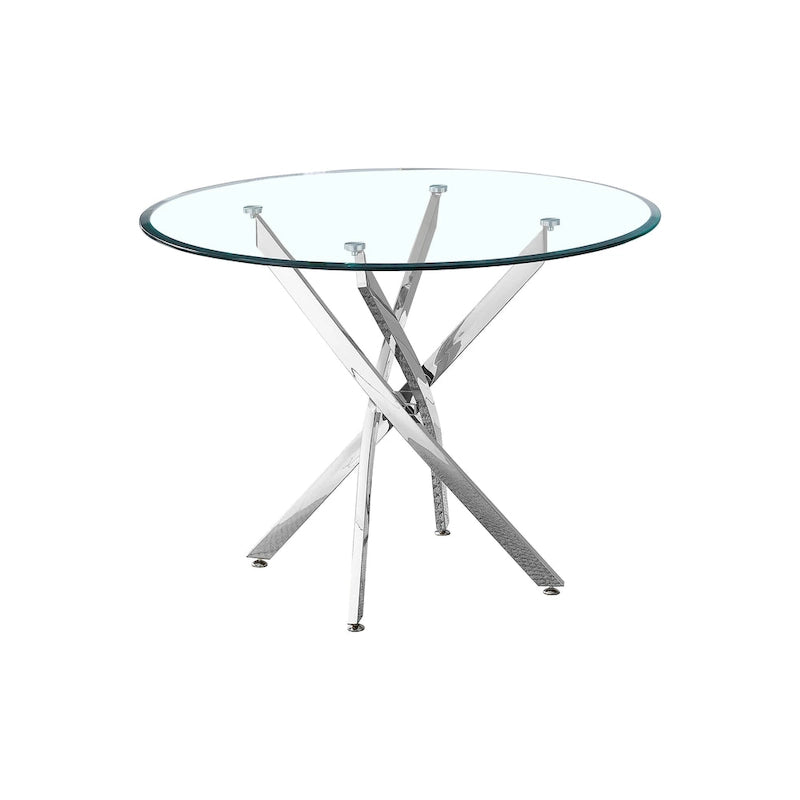 Table à manger ronde contemporaine en verre trempé artisanal