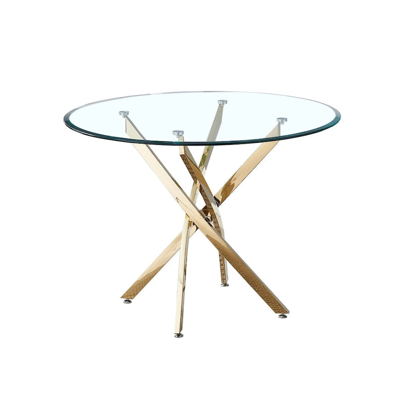 Table à manger ronde contemporaine en verre trempé artisanal