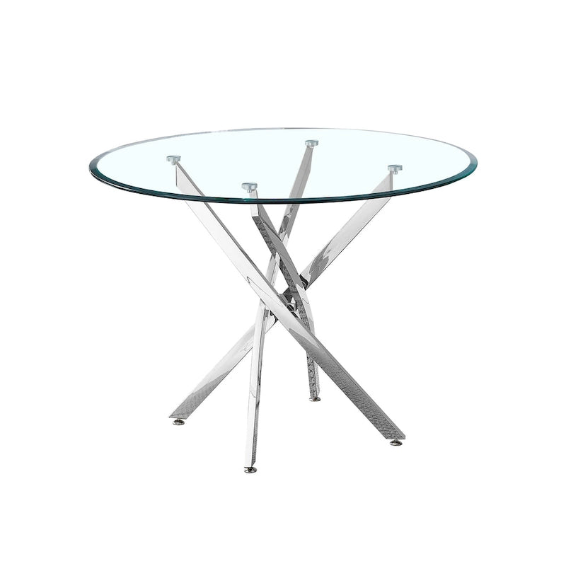 Table à manger ronde contemporaine en verre trempé artisanal