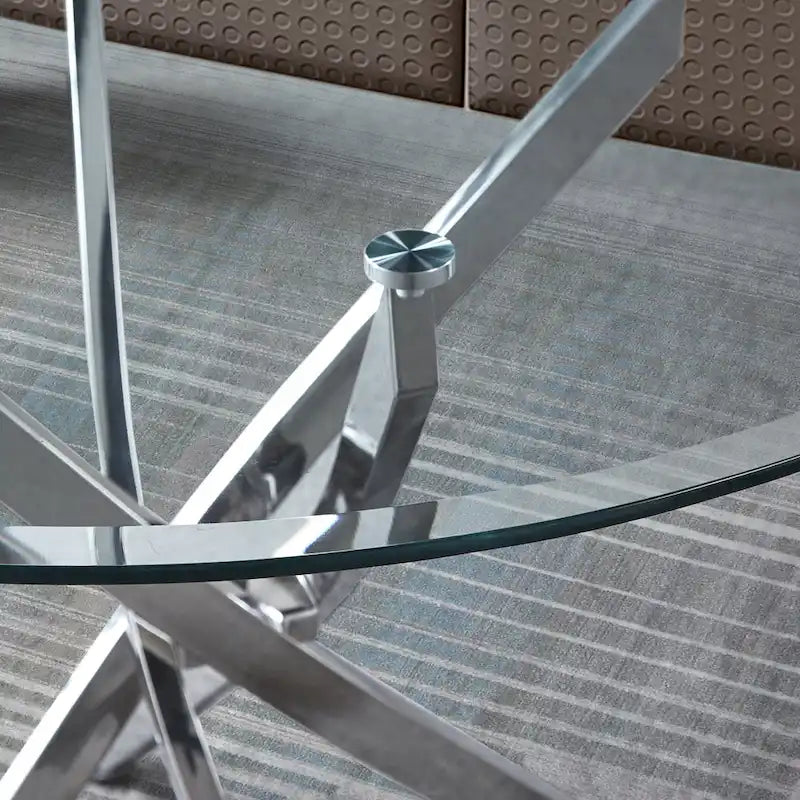 Table à manger ronde contemporaine en verre trempé artisanal