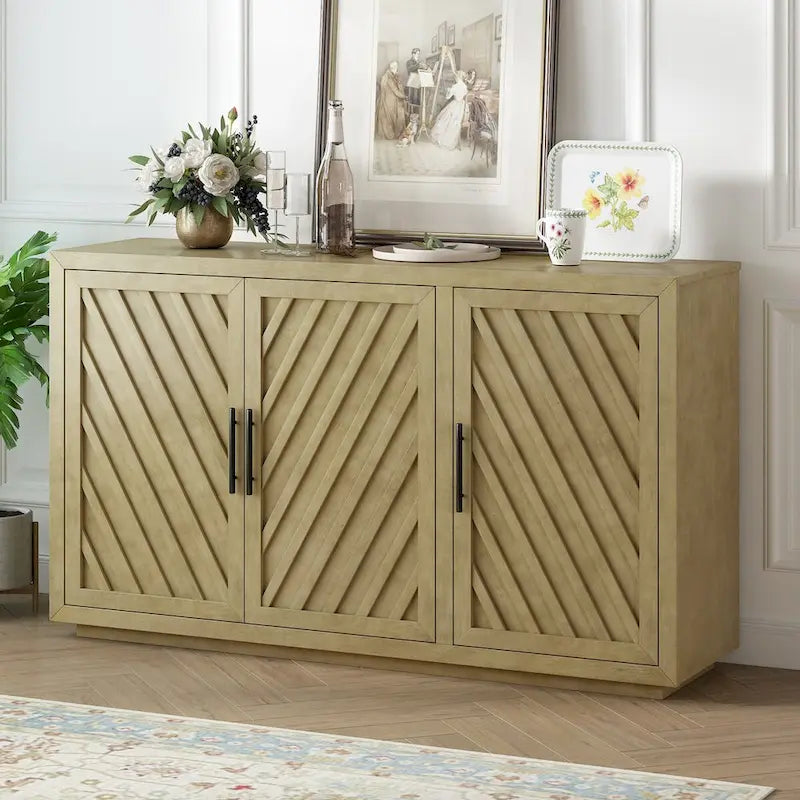 Buffet 3 portes avec étagères réglables et poignées noires