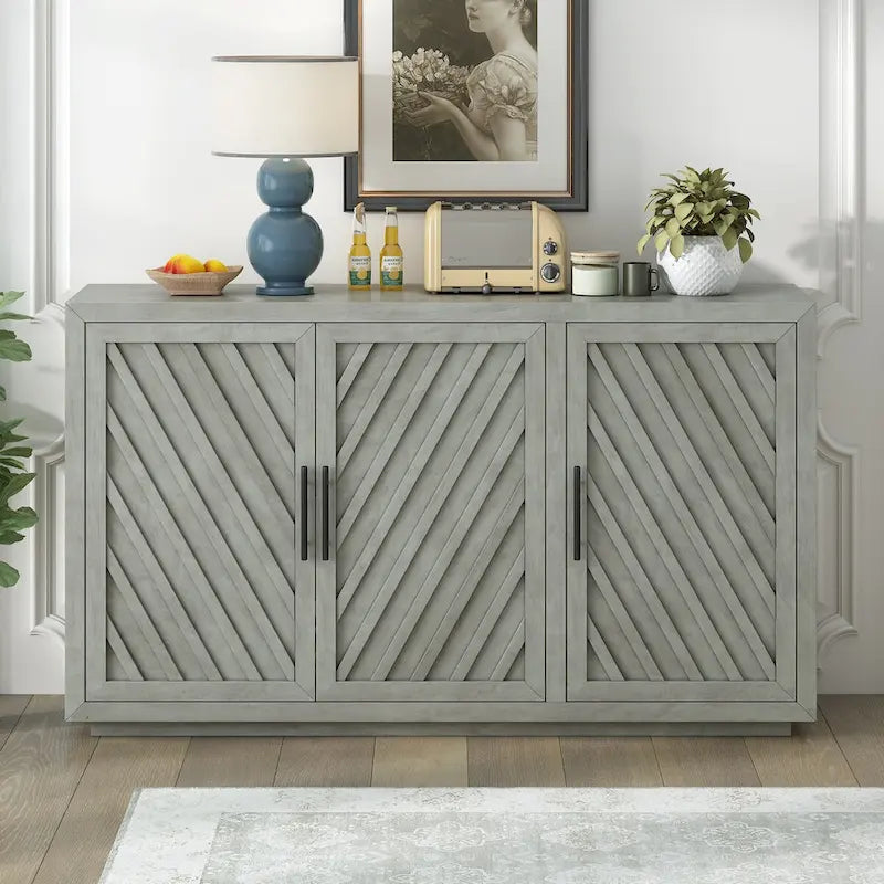 Buffet 3 portes avec étagères réglables et poignées noires