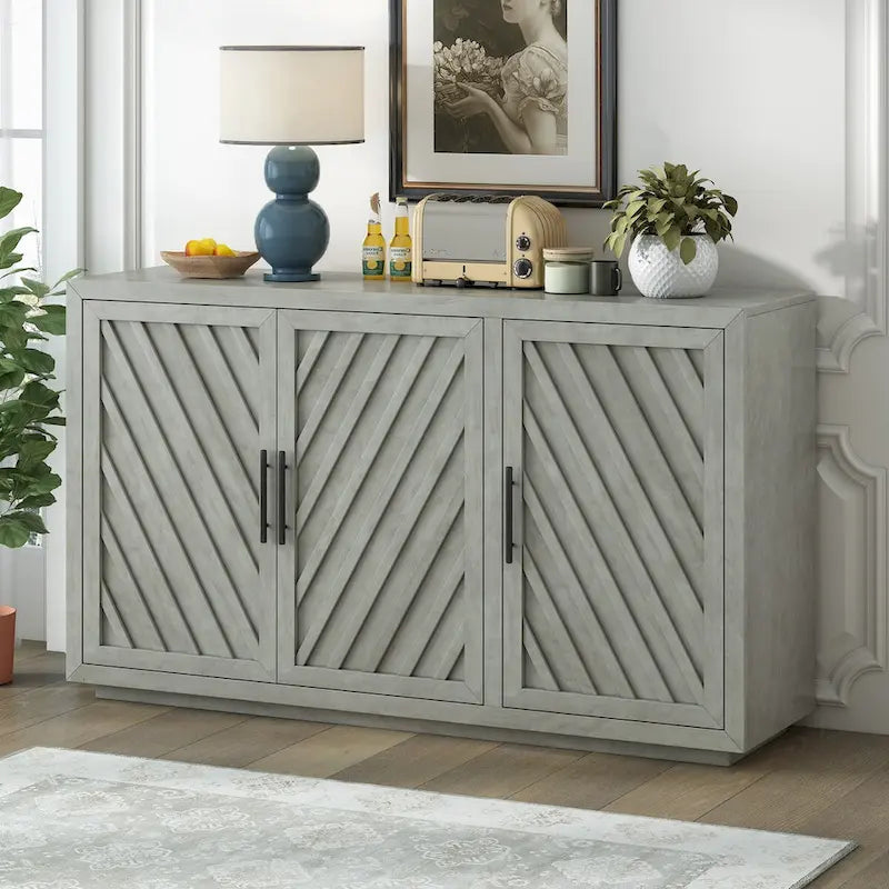 Buffet 3 portes avec étagères réglables et poignées noires