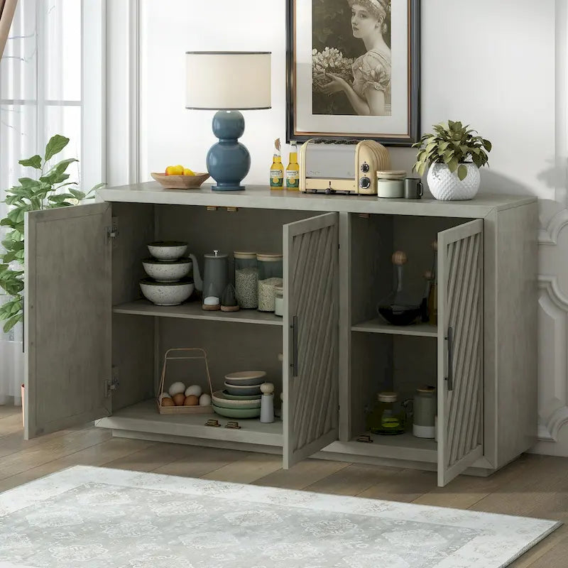 Buffet 3 portes avec étagères réglables et poignées noires