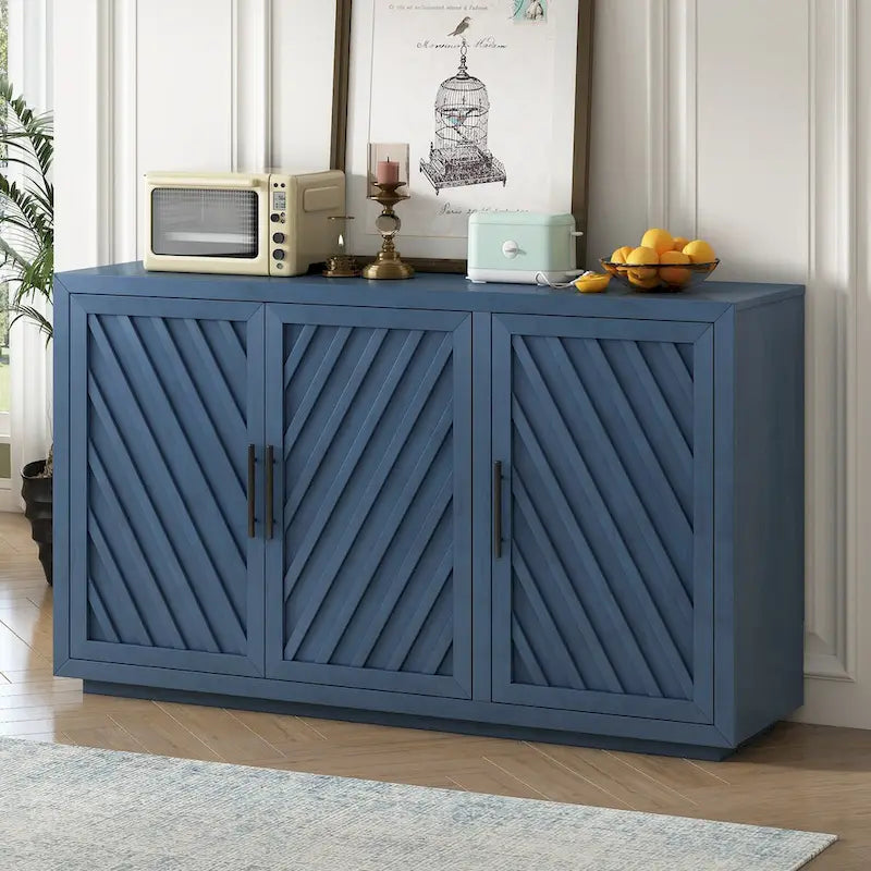 Buffet 3 portes avec étagères réglables et poignées noires