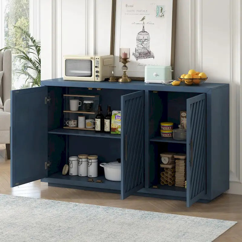 Buffet 3 portes avec étagères réglables et poignées noires