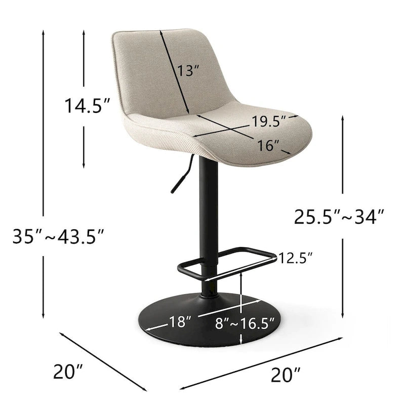 Tabouret de bar pivotant réglable en hauteur à base de 18 po plus large, lot de 2