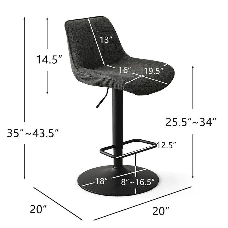 Tabouret de bar pivotant réglable en hauteur à base de 18 po plus large, lot de 2