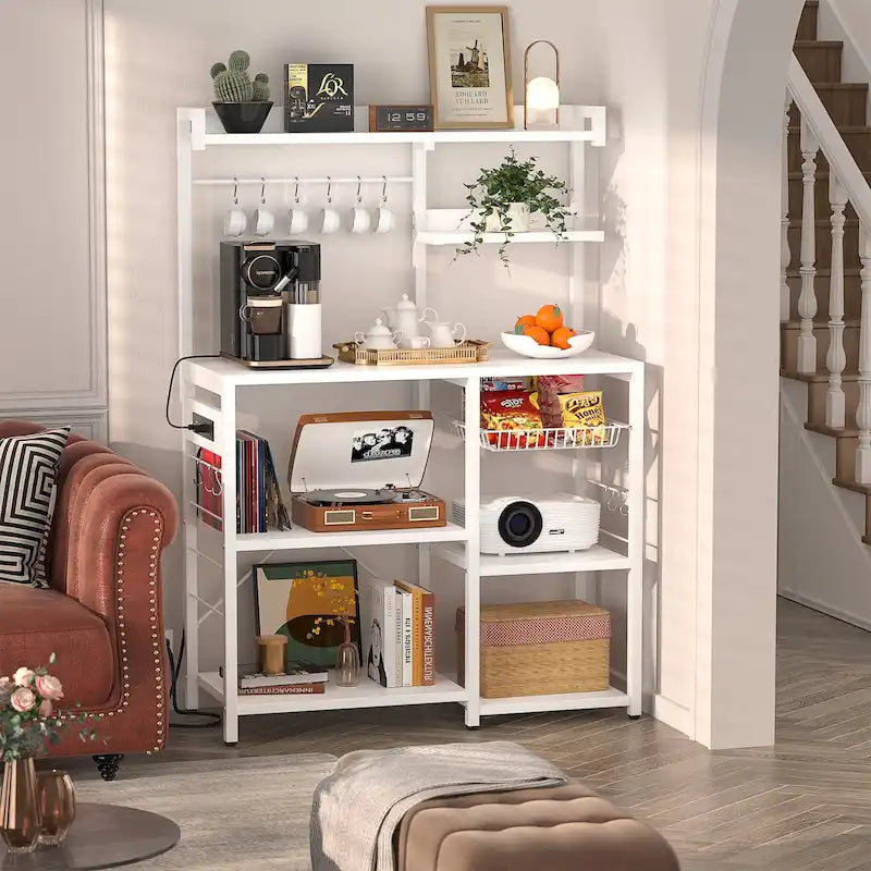 Étagère de Boulanger avec Prise de Courant et Guirlandes Lumineuses LED, Étagère de Rangement pour Cuisine