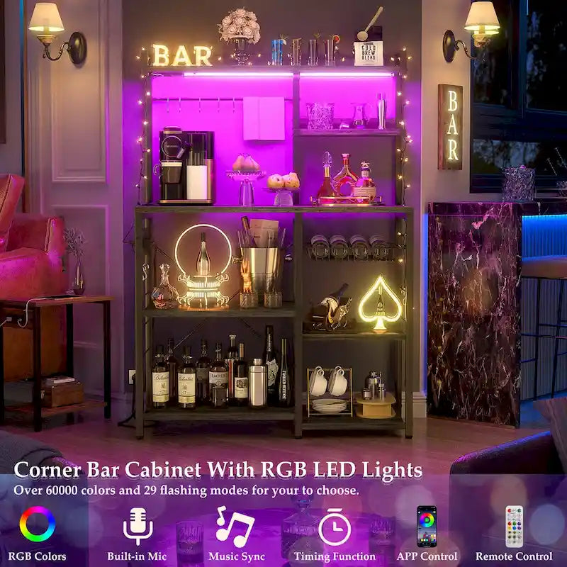 Étagère de Boulanger avec Prise de Courant et Guirlandes Lumineuses LED, Étagère de Rangement pour Cuisine