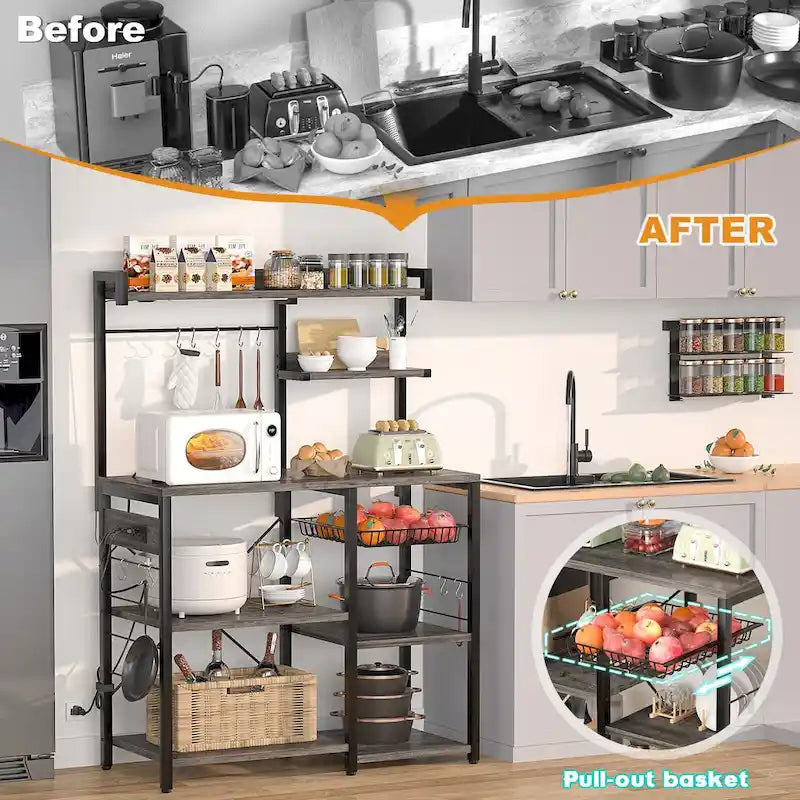 Étagère de Boulanger avec Prise de Courant et Guirlandes Lumineuses LED, Étagère de Rangement pour Cuisine