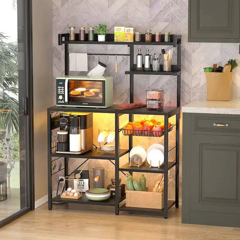 Étagère de Boulanger avec Prise de Courant et Guirlandes Lumineuses LED, Étagère de Rangement pour Cuisine