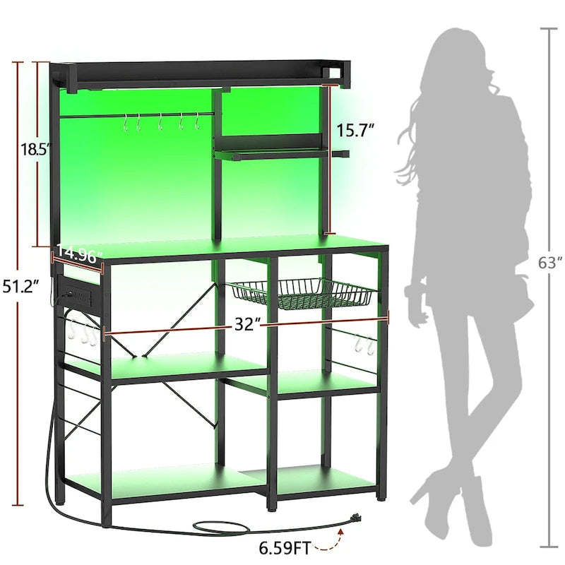 Étagère de Boulanger avec Prise de Courant et Guirlandes Lumineuses LED, Étagère de Rangement pour Cuisine