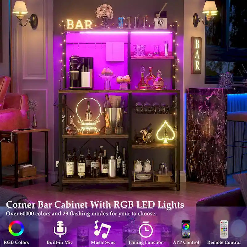 Étagère de Boulanger avec Prise de Courant et Guirlandes Lumineuses LED, Étagère de Rangement pour Cuisine
