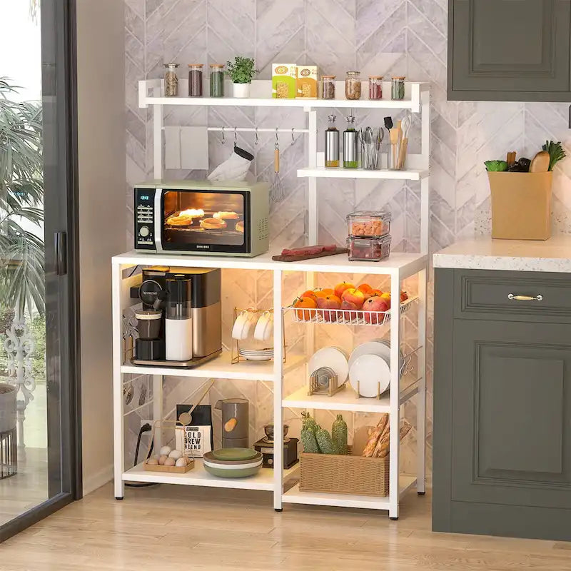 Étagère de Boulanger avec Prise de Courant et Guirlandes Lumineuses LED, Étagère de Rangement pour Cuisine