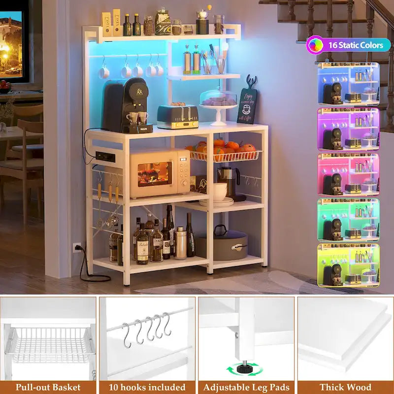 Étagère de Boulanger avec Prise de Courant et Guirlandes Lumineuses LED, Étagère de Rangement pour Cuisine