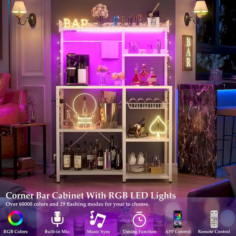 Étagère de Boulanger avec Prise de Courant et Guirlandes Lumineuses LED, Étagère de Rangement pour Cuisine
