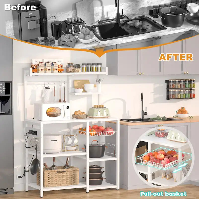 Étagère de Boulanger avec Prise de Courant et Guirlandes Lumineuses LED, Étagère de Rangement pour Cuisine